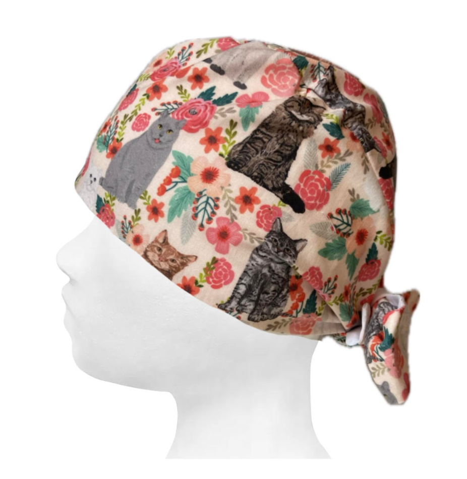 Floral cats scrub hat